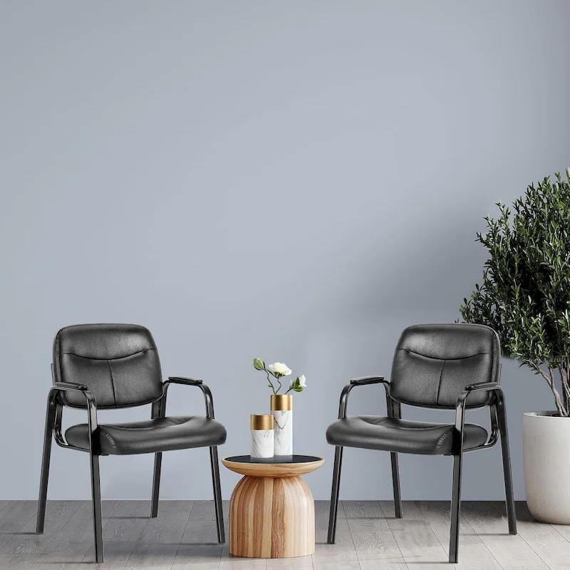 Reception Chairs, Leather Office Desk Guest Side Chair for Home Conference Lobby Area Meeting Church Medical Clinic Elderly