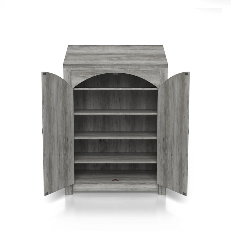 DH BASIC Jody Farmhouse Adjustable 4-Shelf Double-Door Shoe Cabinet with Lift-top Storage by Denhour