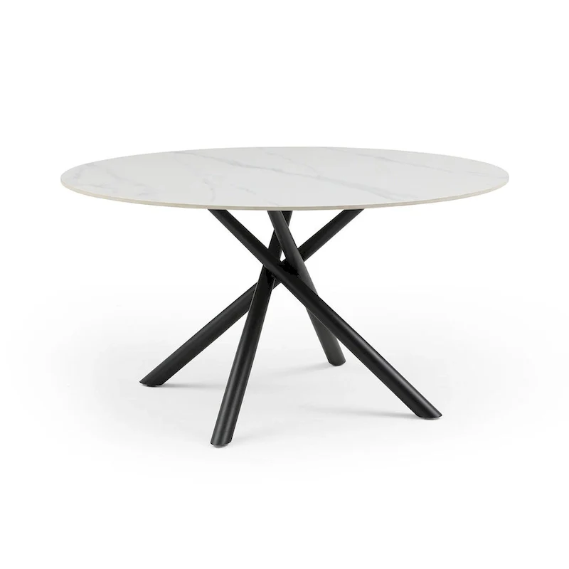 Modern Glam Marble Round Dining Table with Metal Cross Legs