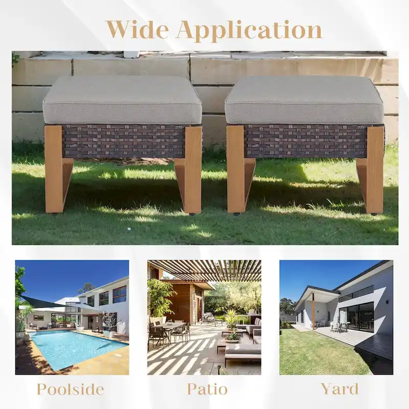 Gymojoy PE Rattan Sofa Deep Seating Sofa with Ottoman - Brown