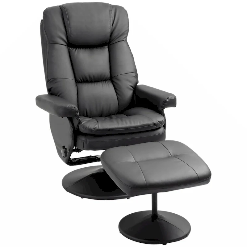 Swivel PU Leather Recliner Chair with Ottoman – Black, Single