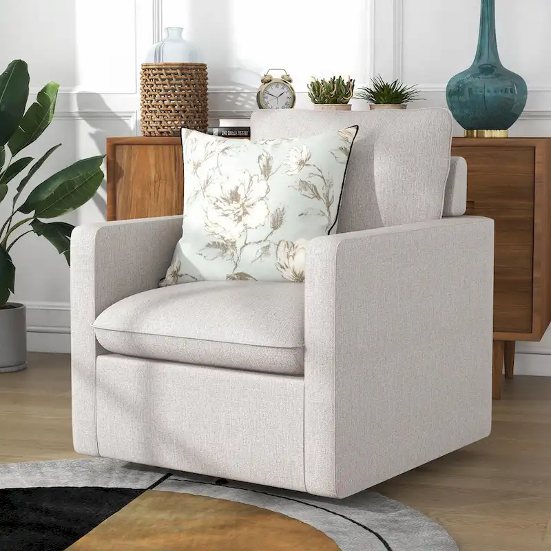 Kamile Transitional Linen Cushion Back Swivel Armchair by Furniture of America