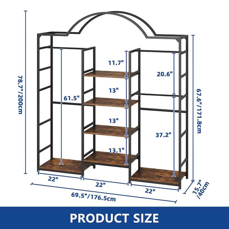 Moasis 4 Tiers Heavy Duty Coat Rack Garment Racks with 3 Hang Rods & 6 Shelves