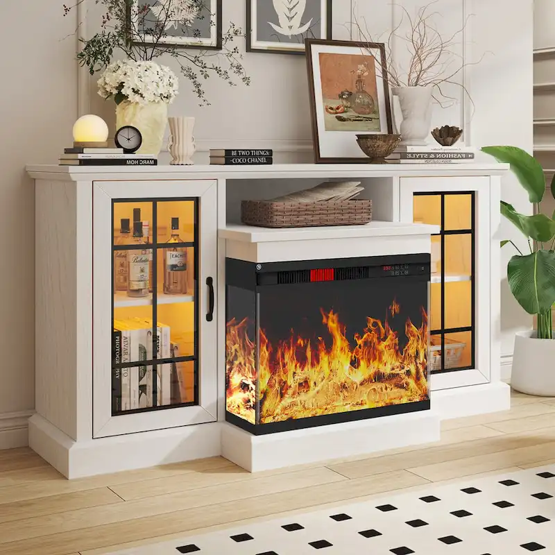 59Fireplace TV Stand with 3-Sided Glass Electric Fireplace