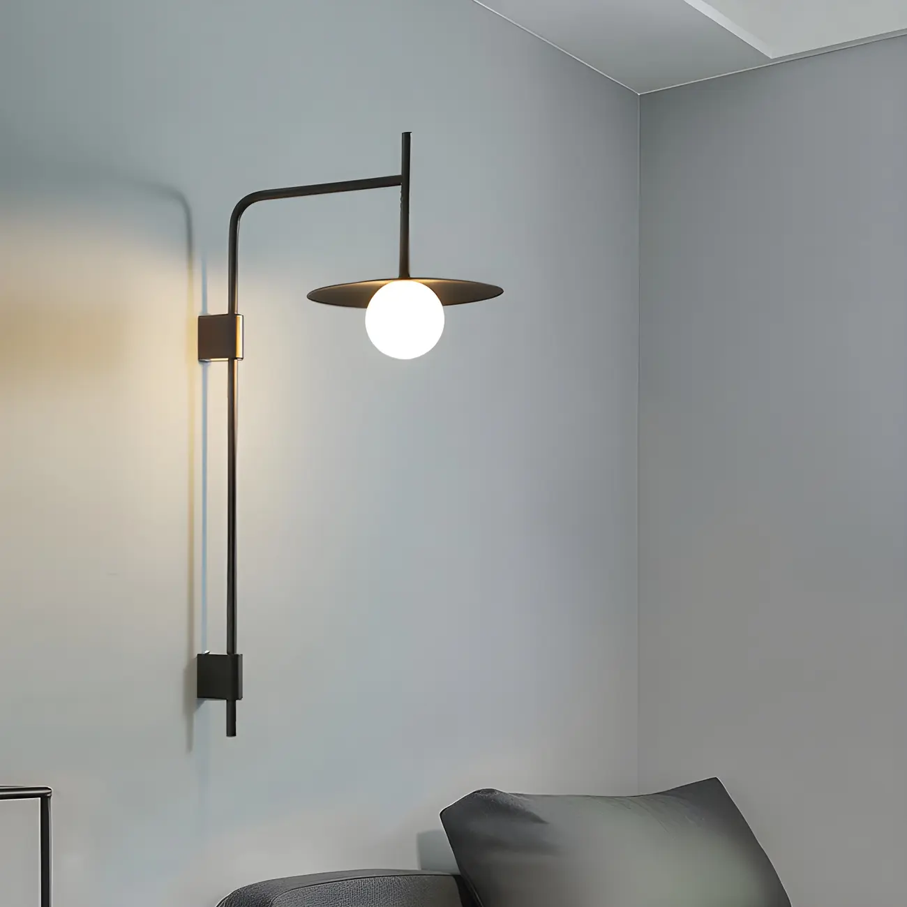 Industrial Frosted Glass Metal Globe Black Wall Sconce