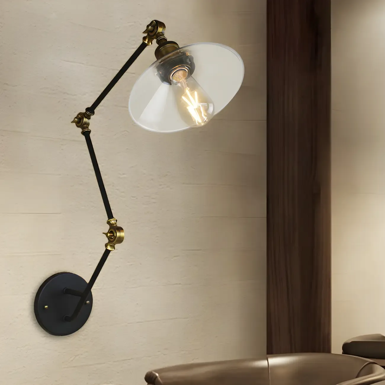 Wide Flare Brass Black 3-Section Arm Swing Wall Light