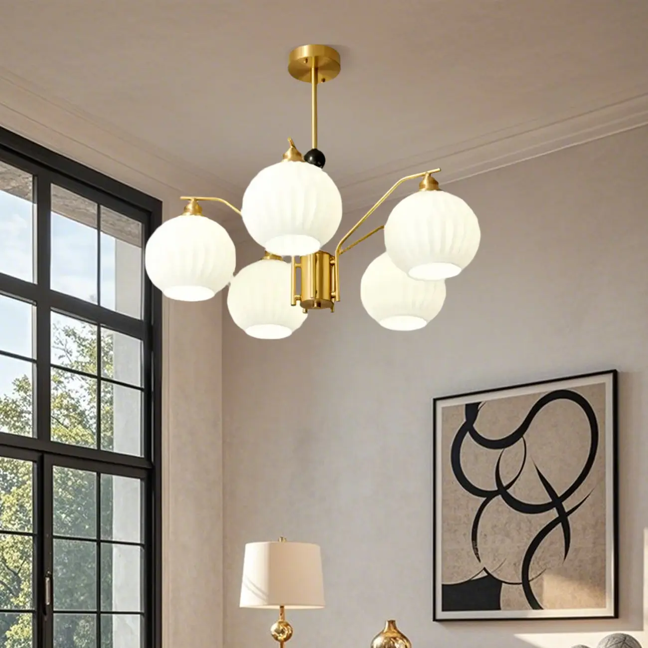 Modern 8-light Glass Globe Chandelier with Adjustable Height