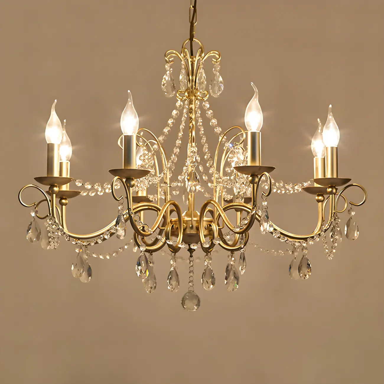 Gold Crystal Metal Elegant Classic Chandelier Light