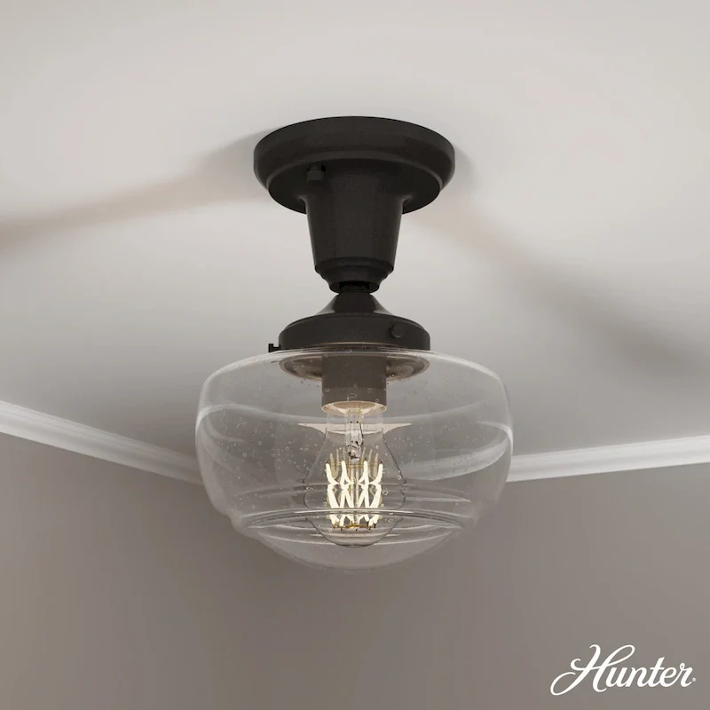 Hunter Saddle Creek 1-Light Mini Pendant / Semi-Flush Mount Ceiling Light - Kitchen Island, Dining Room, Hallway