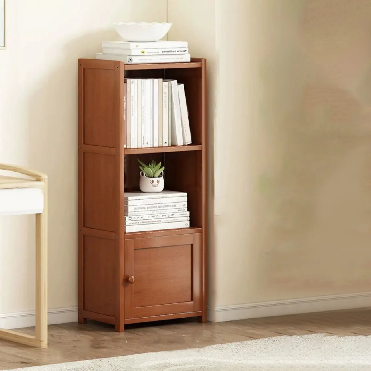 Geometric Multi-Layer Brown Wooden Storage Corner Cabinet