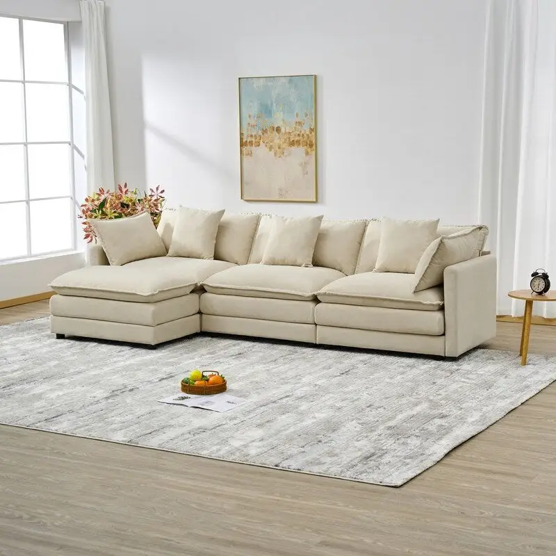 110.2 Chenille Three Seater Upholstered Sofa, Ottoman