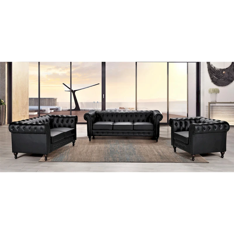 Brooks Classic Chesterfield 3-Piece Living Room Set-Chair Loveseat & Sofa