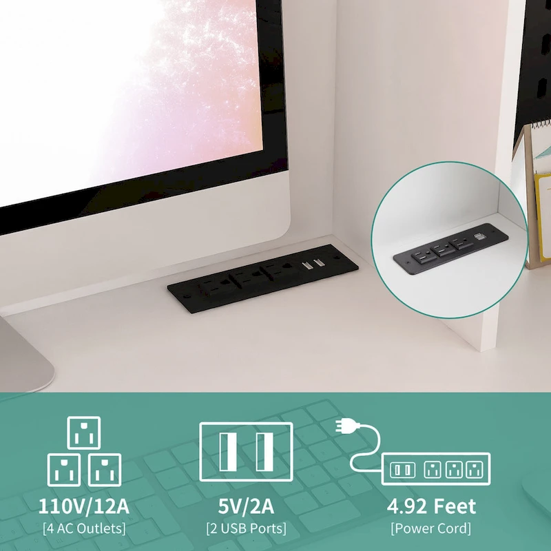 L Shaped Desk with outlet, Computer Desk with Drawers, Bookshelf