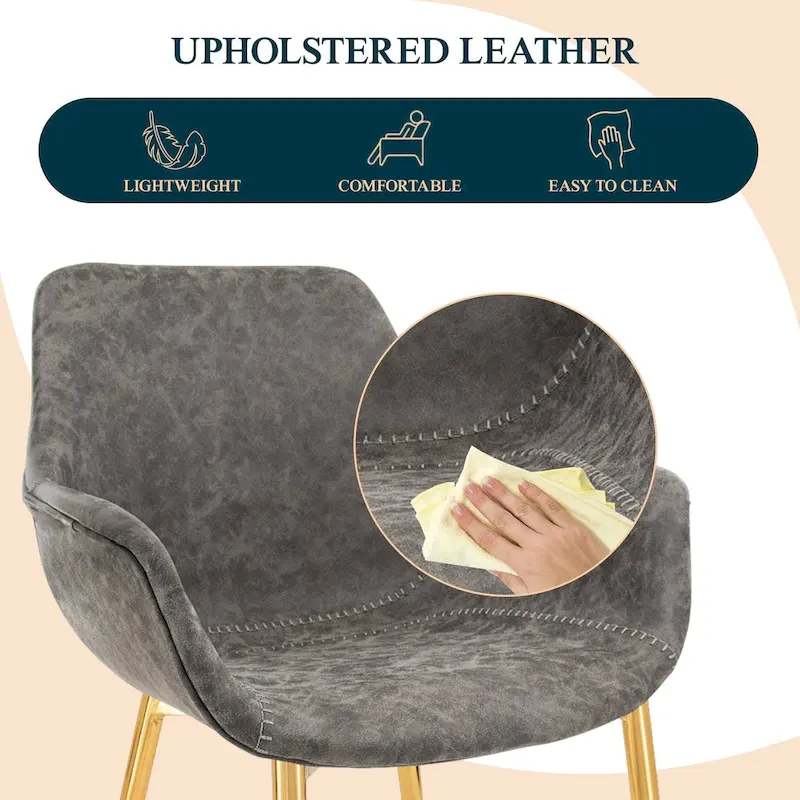 LeisureMod Dining Arm Chair w/ Gold Metal Legs Set of 2 - Light Brown - 24.5Dx25.2Wx33H