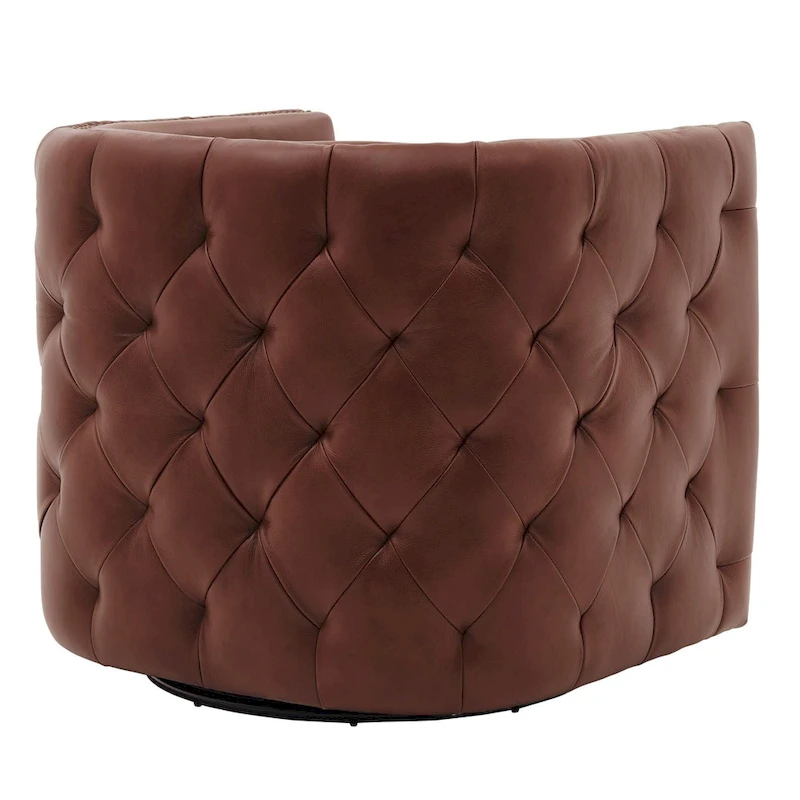 Leslie Top Grain Leather Swivel Tufted Chair