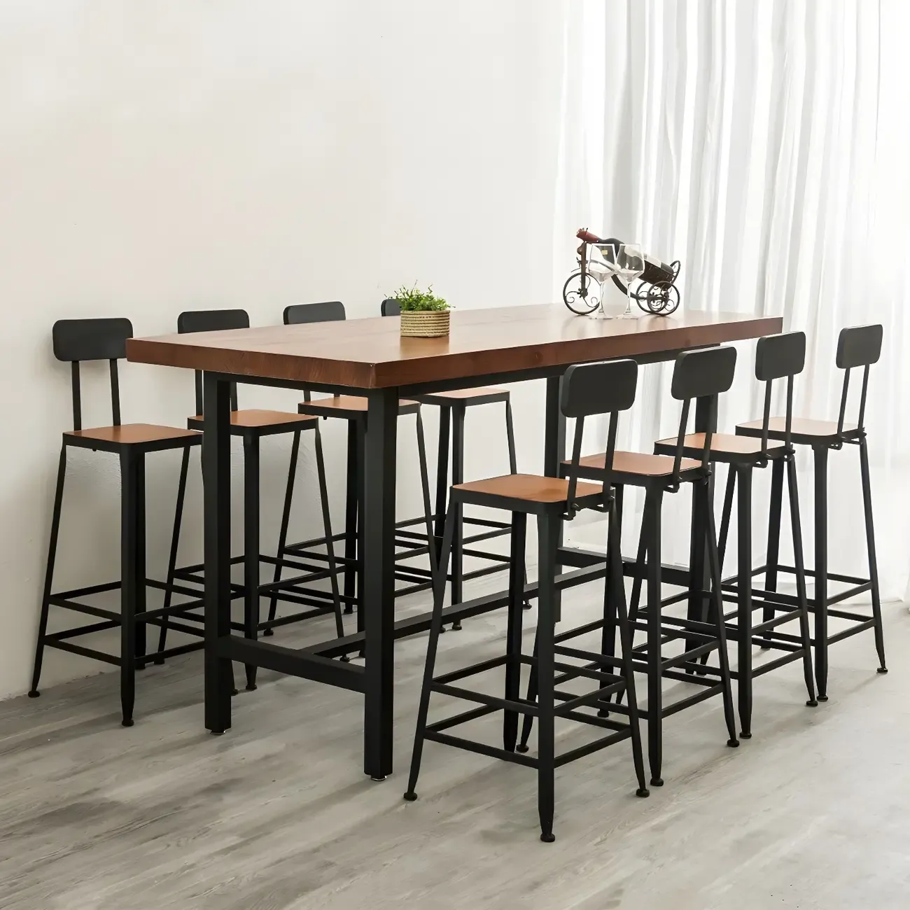 Pine Wood Industrial Trestle Base Bar Table