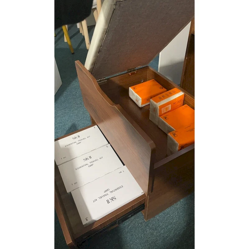 3-in-1 Small Makeup Table Set with Glass Top 3 Drawers, Stool