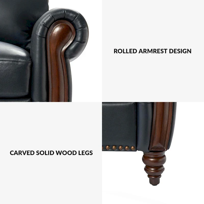 84 Traditional Genuine Leather Sofa with Carved Wood Legs