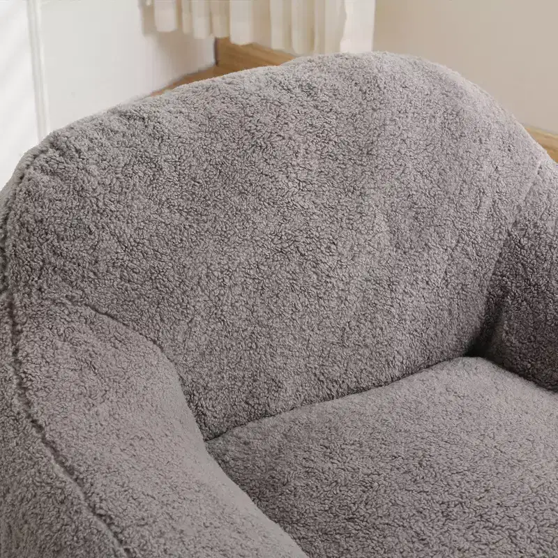 Light Gray / Off White / Rose Red Faux Fur Bean Bag Chair with Armrest — 1 Adult