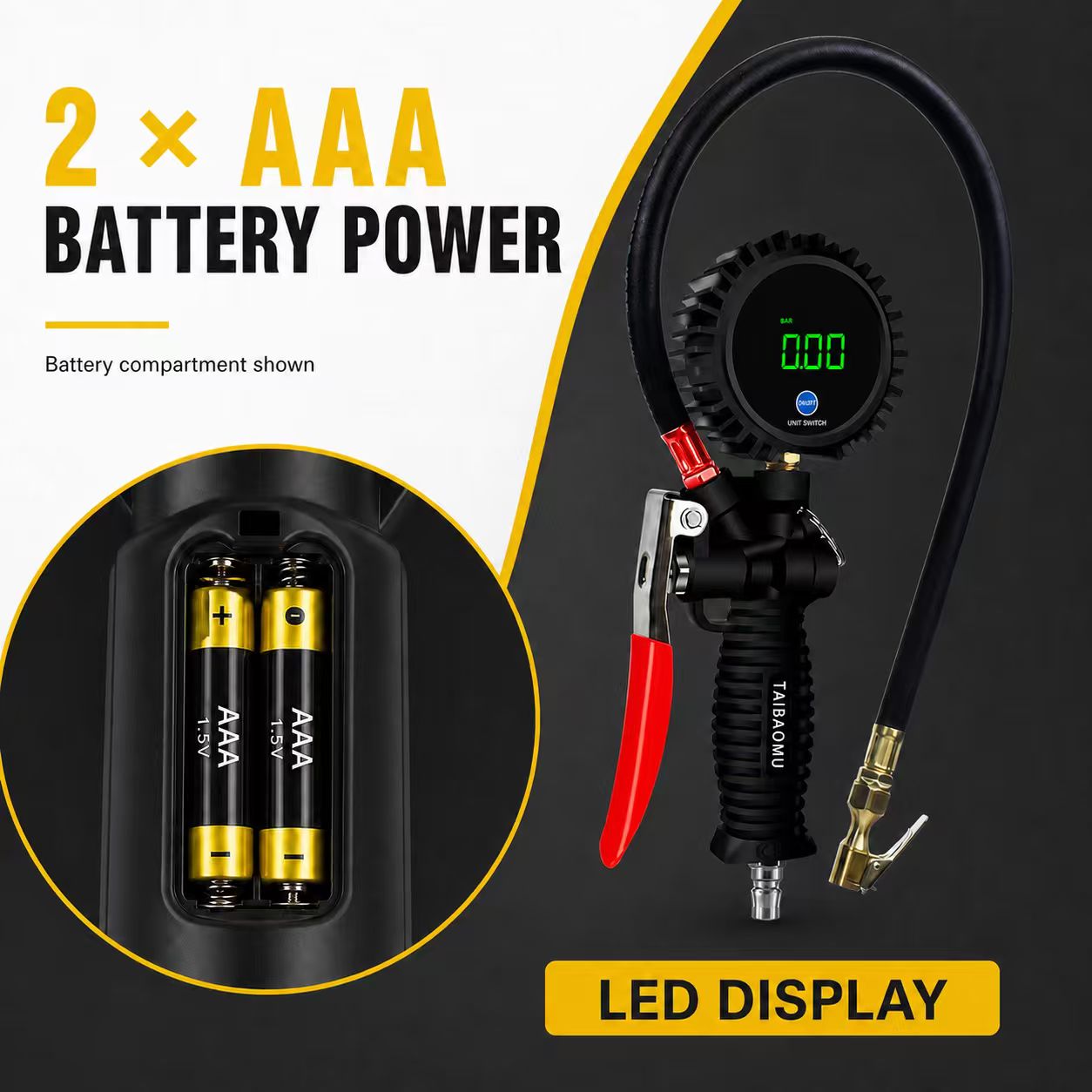 TB‑805 Digital Tire Pressure Inflator Gauge, High Precision LED Display Tire Inflator Gun for Car Van Motorcycle for cars, trucks, RVs and garages