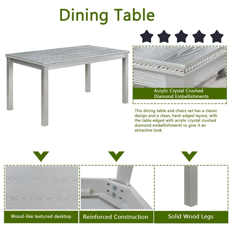 6-Piece Solid Wood Dining Table Set