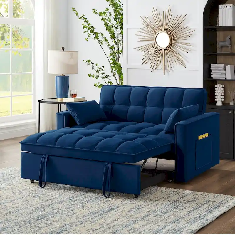 4-in-1 Pull-Out Sleeper Sofa Bed - Loveseat in Velvet -Convertible Couch Bed with Reclining Backrest,2 Side Pockets