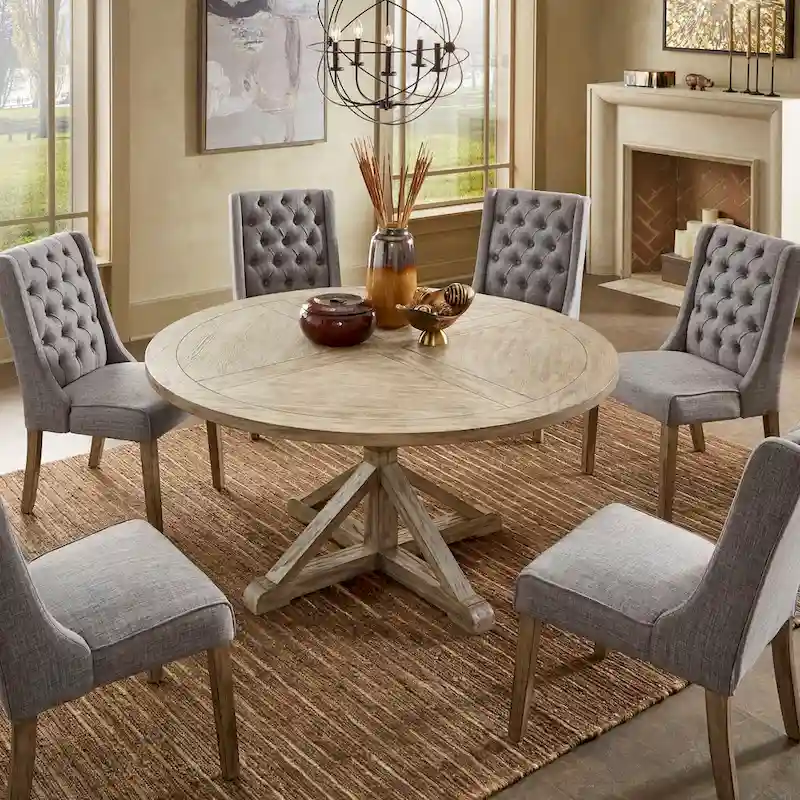 Round Antique Grey Oak Dining Table