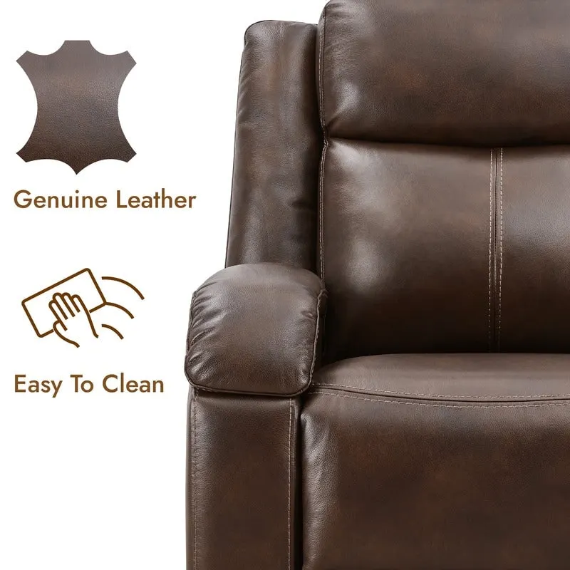 Brown Leather Power Recliner with Headrest - Single Seat