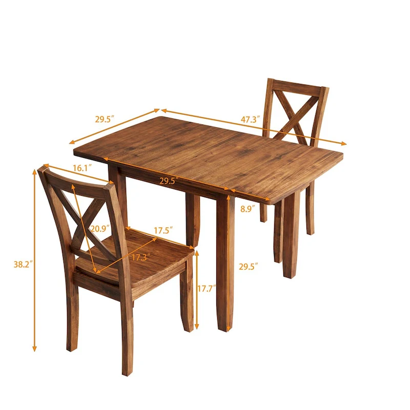 3-Piece Wood Drop Leaf Breakfast Nook Dining Table Set