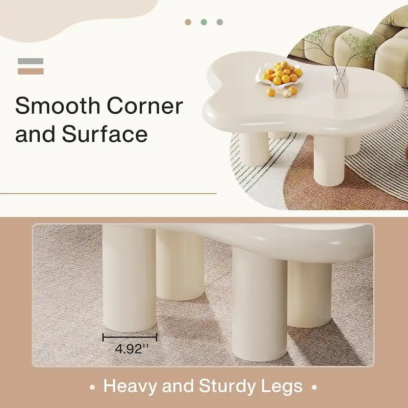 39.4 Inches Cloud-Shaped Engineered Wood Coffee Table with 4 PVC Legs