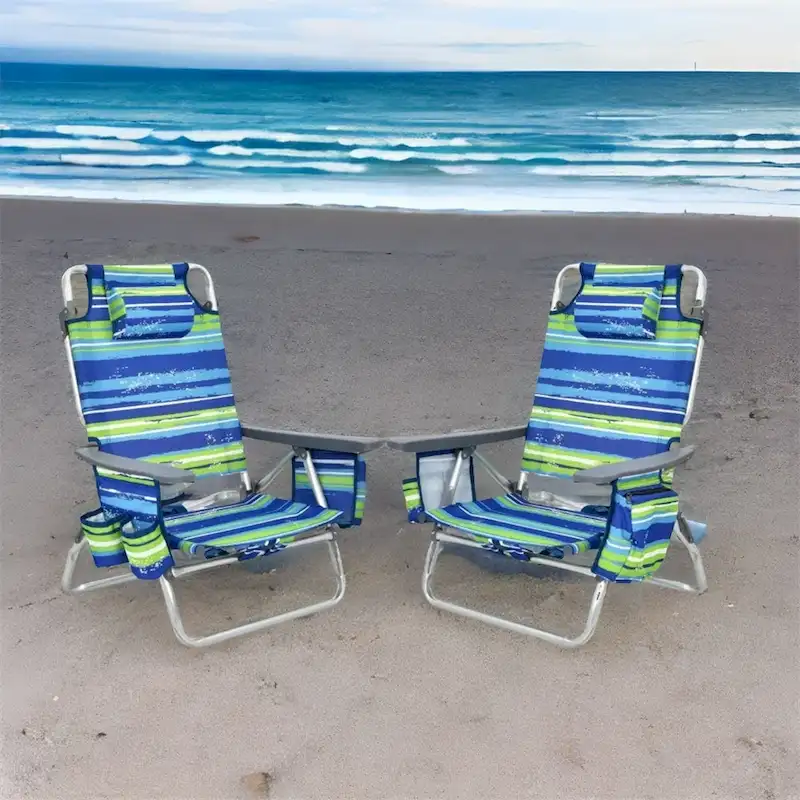 Adjustable Backrest Folding Beach Chair with Pillow