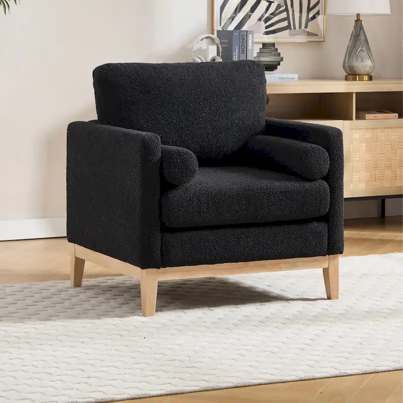 35.4W Modern Reading Chair,Upholstered Accent Chair with Pillows and Wood Legs