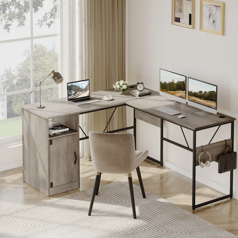 60 L Shaped Desk with Storage Cabinet Office Computer Desk