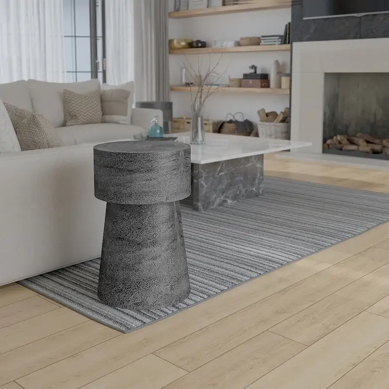 Vintage Accent Side Table, 15.5 Inch Round, Antique Silver Cast Aluminum Drum Base