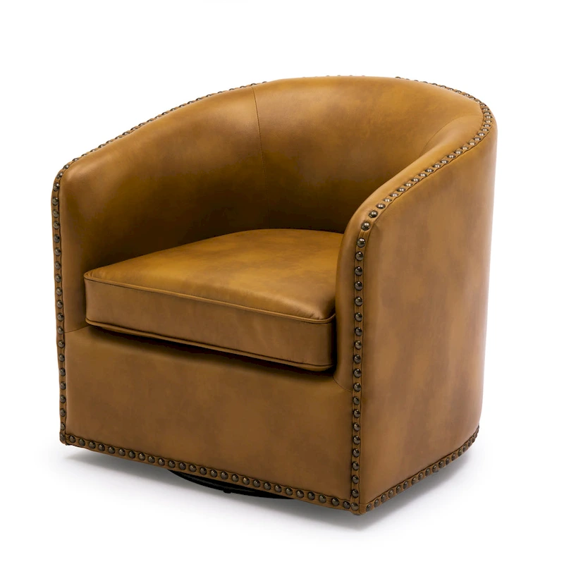 Truman Faux Leather Swivel Arm Chair with Nailhead Trim by Greyson Living