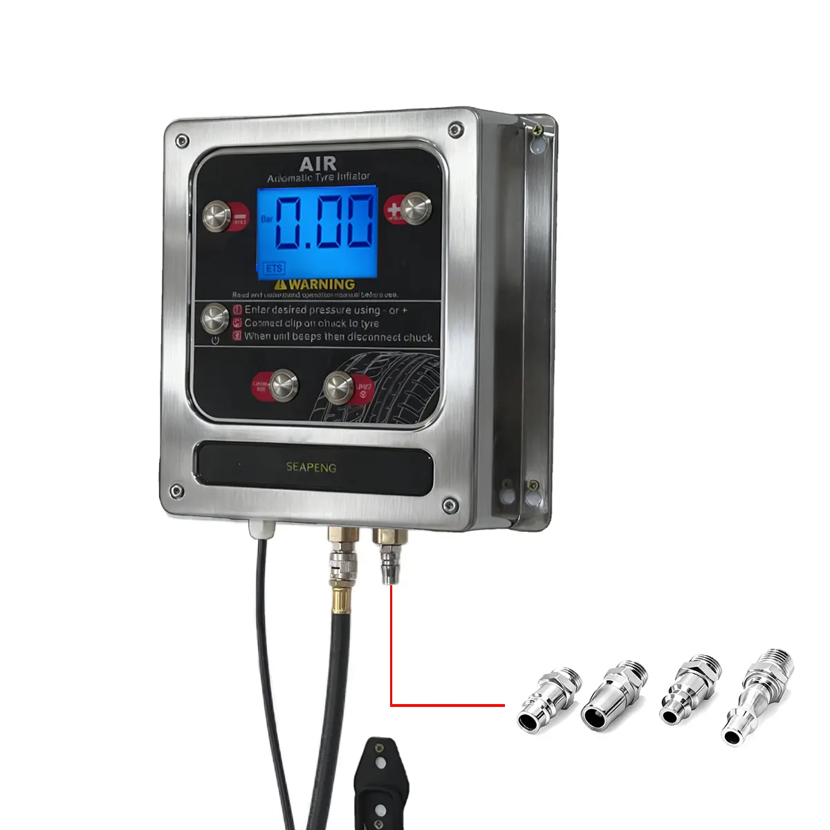 SEAPENG Wall mounted aluminum tire inflator, capable of simultaneously inflating 4 tires