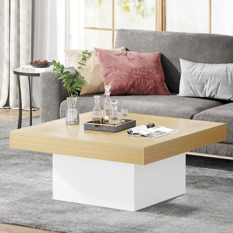 Square Coffee Table with LED Edge Lighting and Open Shelf