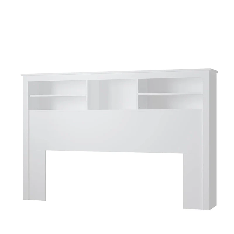 White Bookcase Headboard with RGB LED Lights and Adjustable Shelves – Queen, Single Bed