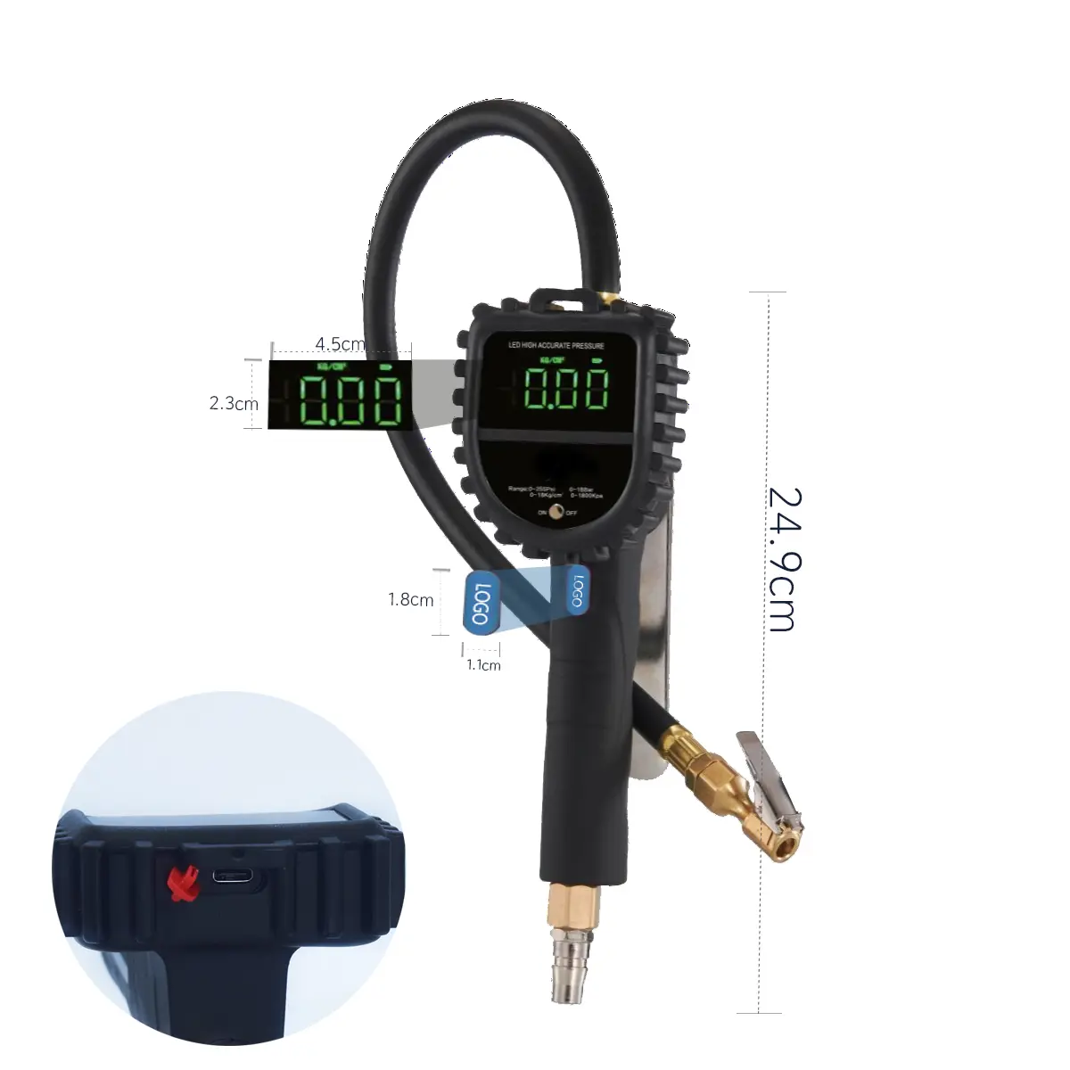 SEAPENG DP-808 Rechargeable LED Tire Inflator Gauge, 5-230 PSI for cars, trucks, RVs and garages