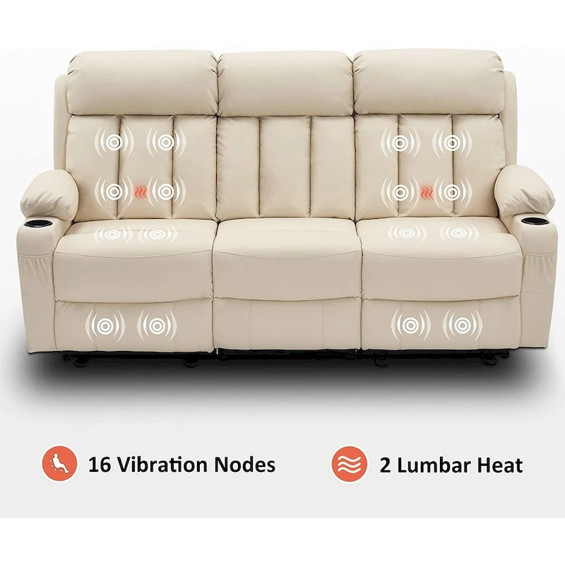 MCombo Electric Power Reclining Sofa with Heat & Massage, Faux Leather 6095/6075/6077
