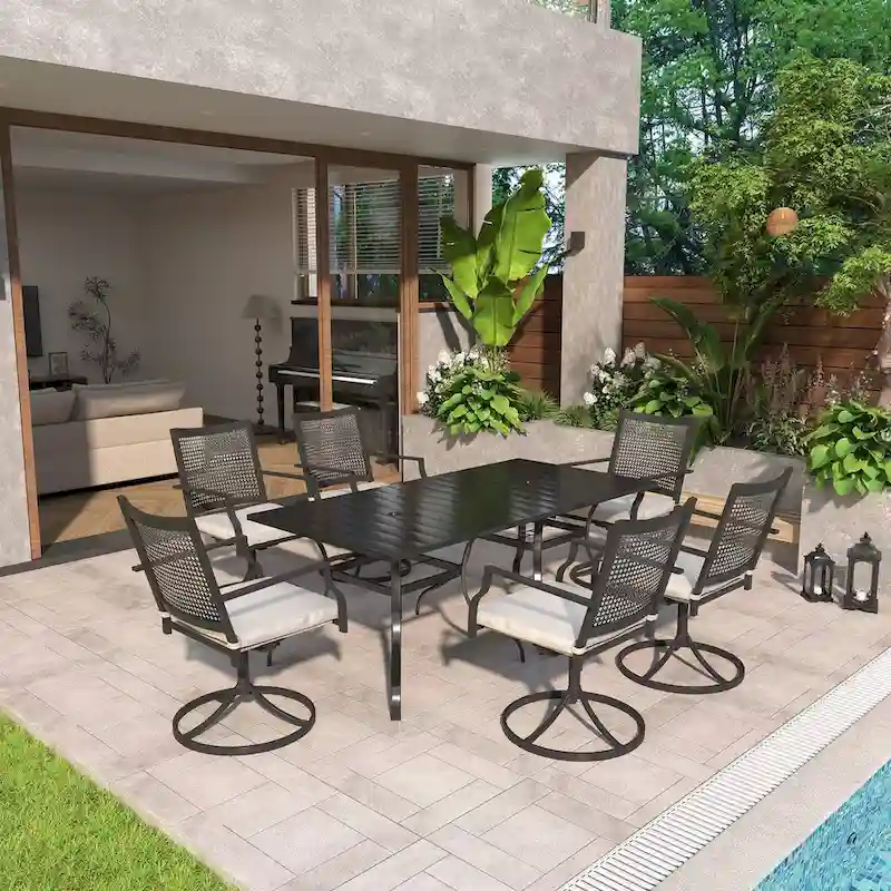 Steel square dining table with chair (set of 6)