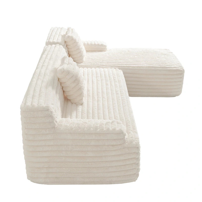 110 Faux Fur Cloud 3-Seater sat L-Shaped Sectional Sofa with Two Included Throw Pillows