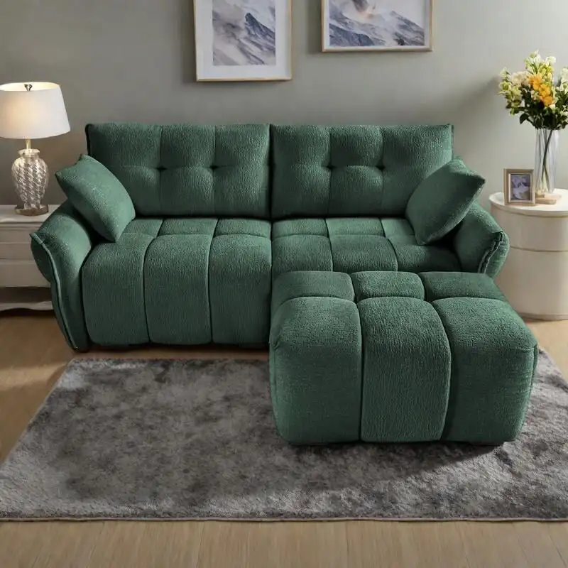 78.7  Chenille 2-Seater Sofa with Ottoman, Minimalist Design and High-Resilience Cushions