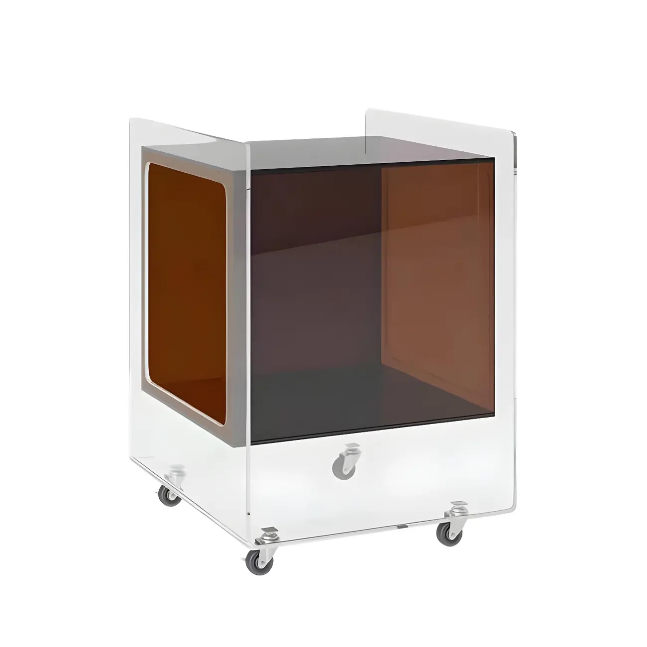 Modish Transparent Acrylic Nightstand with Open Shelf & Wheels