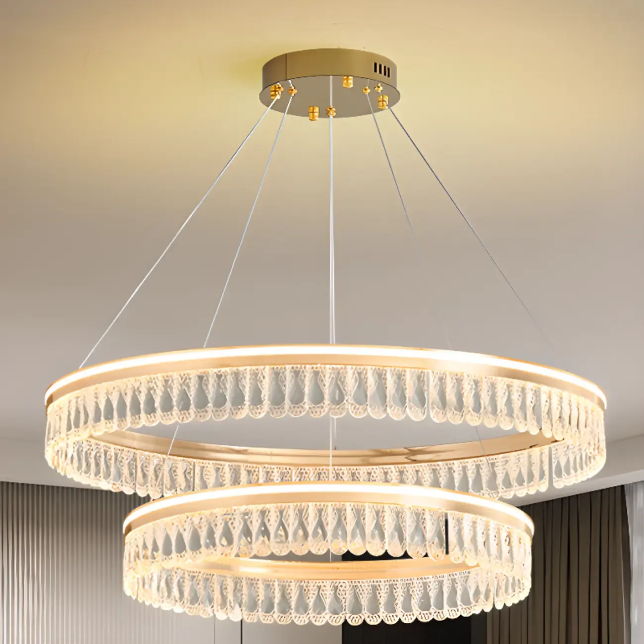 Dimmable Circle Gold Crystal Modern LED Chandeliers