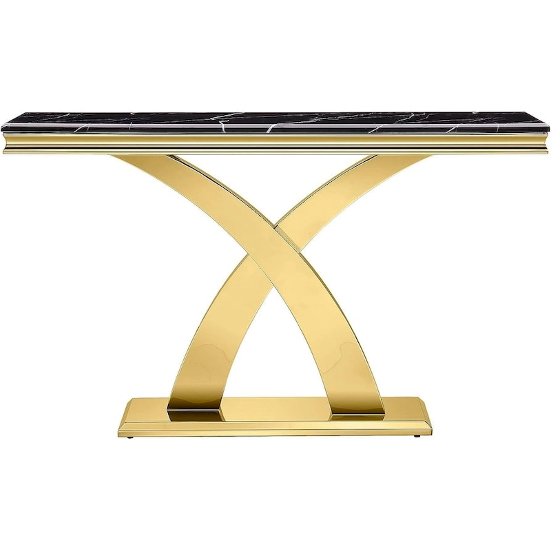 50 inch Rectangle Console Table with Luxurious Stainless Steel X Base and High Gloss Top