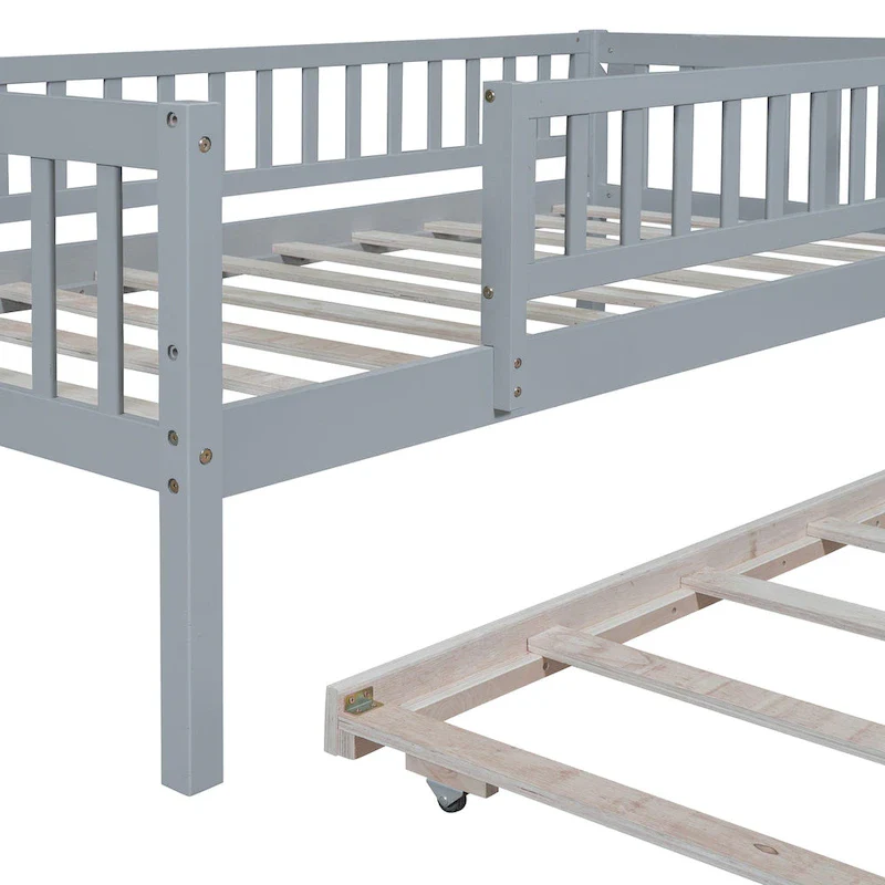Wood Daybed with Trundle and Fence Guardrails