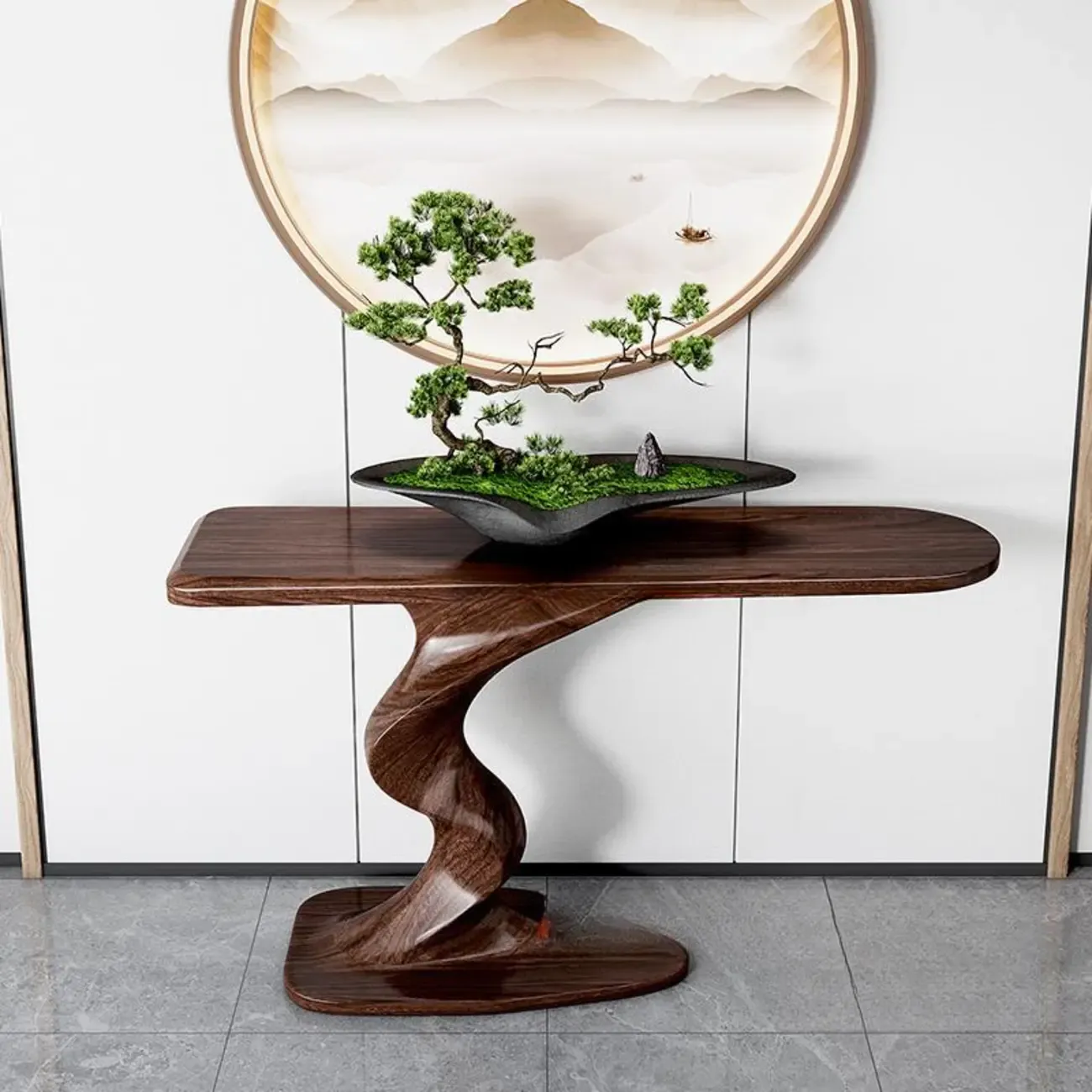 Modern Ash Wood Console Table with Sculptural Base
