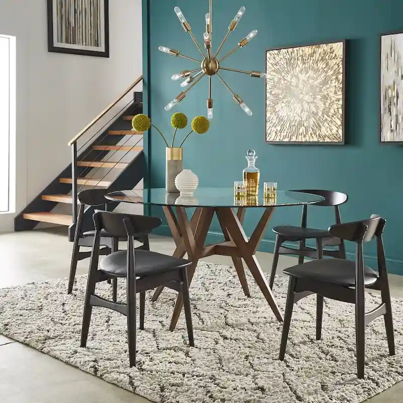 Sheeba Round Mid-Century Modern Walnut Base Dining Table by iNSPIRE Q Modern