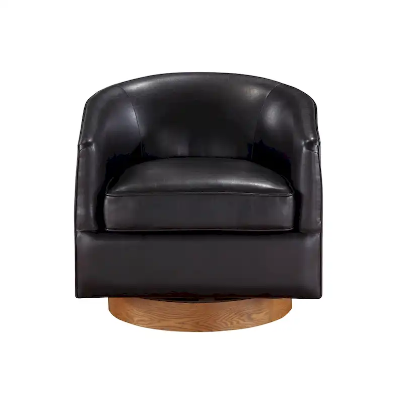 Ingram Faux Leather Wood Base Barrel Swivel Chair by Greyson Living
